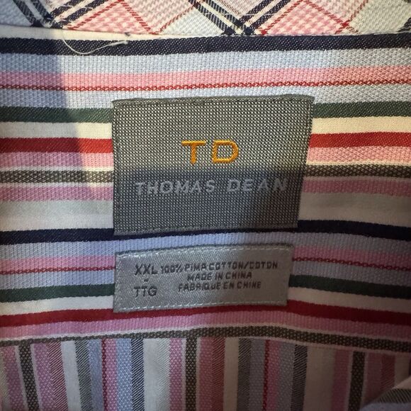 Thomas Dean Men's XXL Multicolor Striped Button Up Shirt Long Sleeve Flip Cuff - Picture 4 of 7